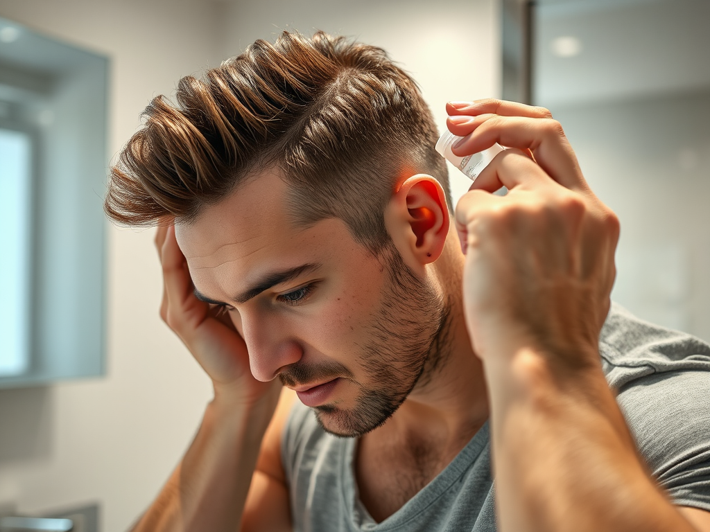 Man applying hair care product as part of a daily routine