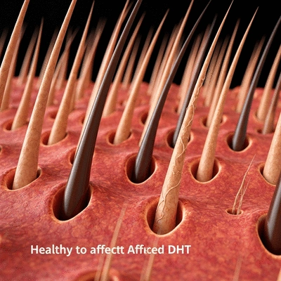 Microscopic view of hair follicles affected by DHT