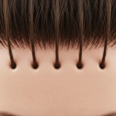 Close-up of healthy hair follicles on a scalp, showing new hair growth and improved texture