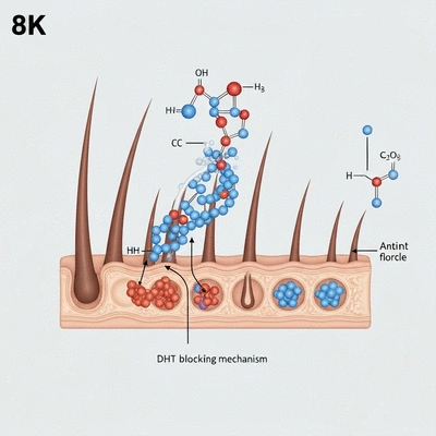 Schematic diagram showing DHT blocking mechanism in hair follicle