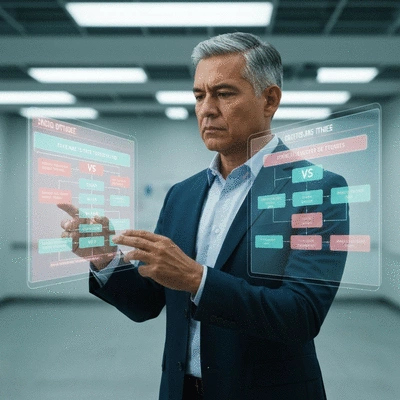 Conceptual image of a person making an informed choice, with a balanced scale showing 'Effectiveness' on one side and 'Side Effects' on the other