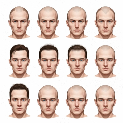 Diagram illustrating male pattern baldness progression