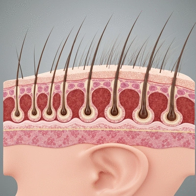 Diagram showing the progression of male pattern baldness with miniaturization