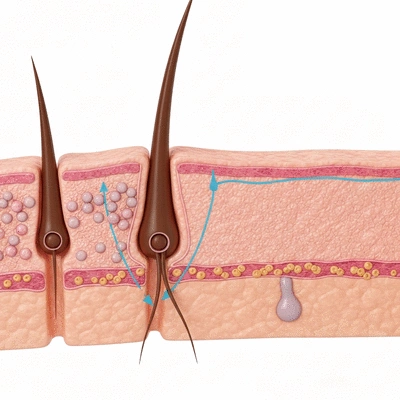 Scientific illustration of hormones affecting hair follicles, no text, no words, no typography
