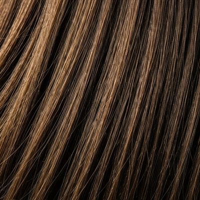 Close-up of healthy, shiny hair strands reflecting light