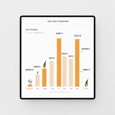 Detailed graphical representation of various hair loss treatment costs on a modern digital screen, no text, no words, no typography, no labels, clean image