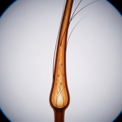 Microscopic view of hair follicles affected by DHT