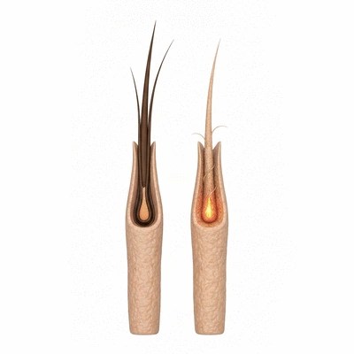 Microscopic view of hair follicle miniaturization