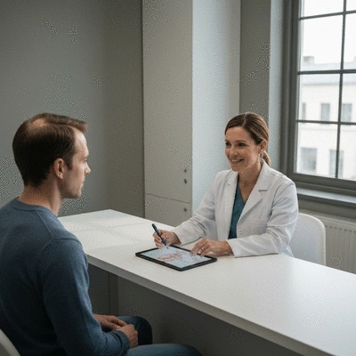 Person consulting with a doctor about hair loss and treatment options