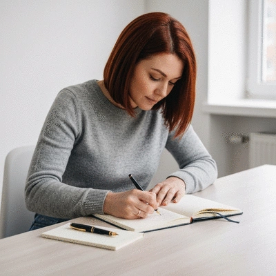 Person journaling or taking notes about hair treatment progress