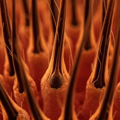 Microscopic view of hair follicles in the anagen phase