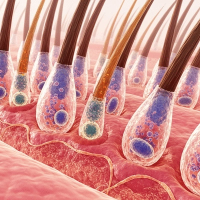 Microscopic view of hair follicles in the anagen growth phase