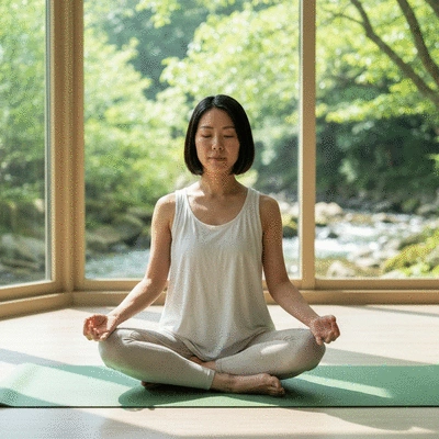 Person practicing yoga to reduce stress for hair health
