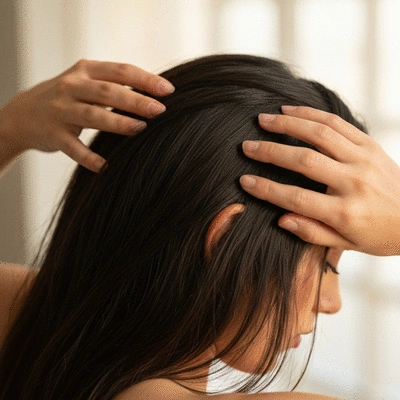 Person applying rosemary oil to their scalp for hair growth