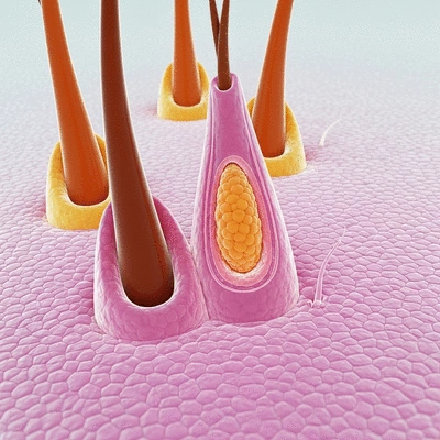 Microscopic view of DHT shrinking a hair follicle, illustrating the process of hair loss