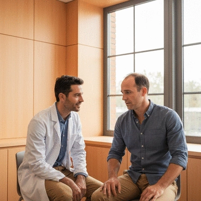 Man consulting with a doctor about hair loss treatment options