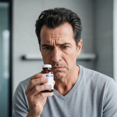 Man looking concerned about hair loss medication risks