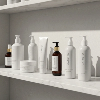 Assortment of high-quality hair care products on a shelf, natural light